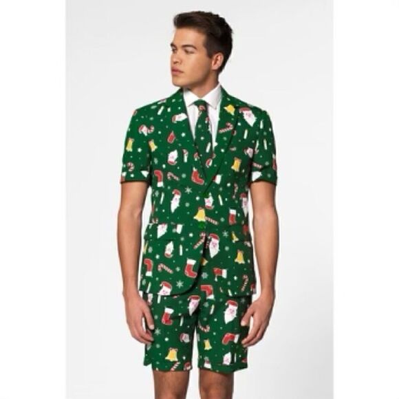 OppoSuits Size 44 Green Santa Boss Summer Suit Festive Holiday 3-Piece Outfit - Picture 1 of 16